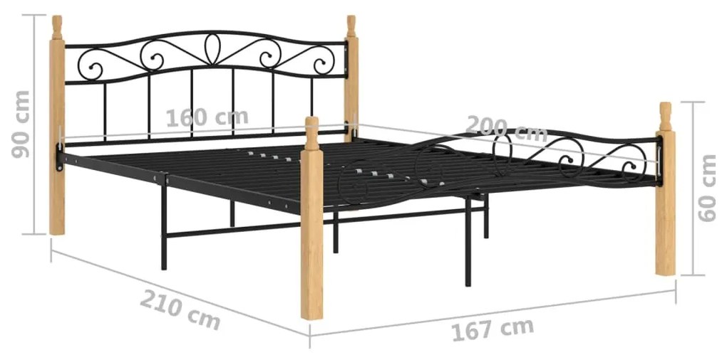 vidaXL Πλαίσιο Κρεβατιού 160 x 200 εκ. από Μέταλλο & Μασίφ Ξύλο Δρυός