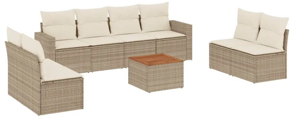 vidaXL Σαλόνι Κήπου Σετ 9 τεμ. Μπεζ Συνθετικό Ρατάν με Μαξιλάρια