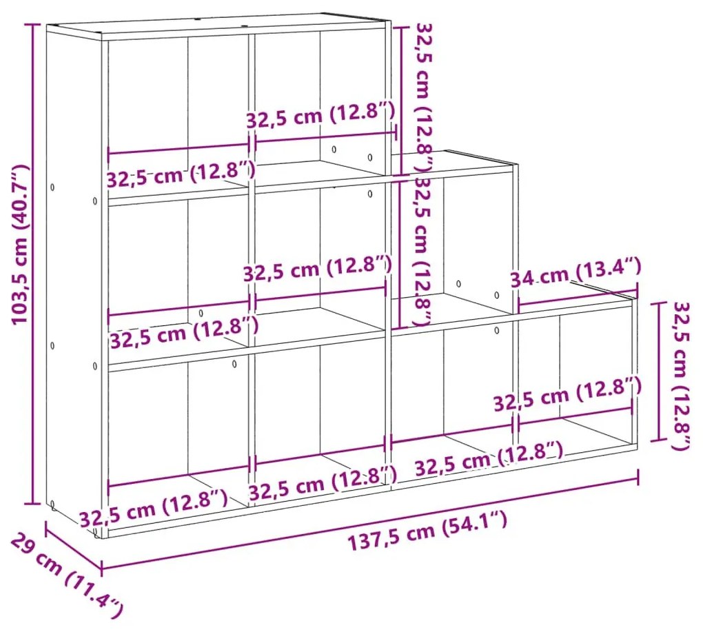 Βιβλιοθήκη/Διαχωρ. Χώρου 3 Επ. Γκρι 137,5x29x103,5 εκ. Επ. Ξύλο - Γκρι