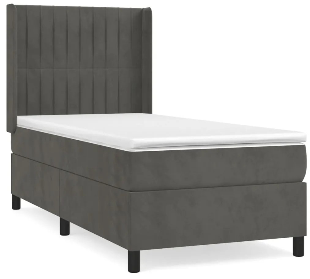 vidaXL Κρεβάτι Boxspring με Στρώμα Σκούρο Γκρι 100x200 εκ. Βελούδινο