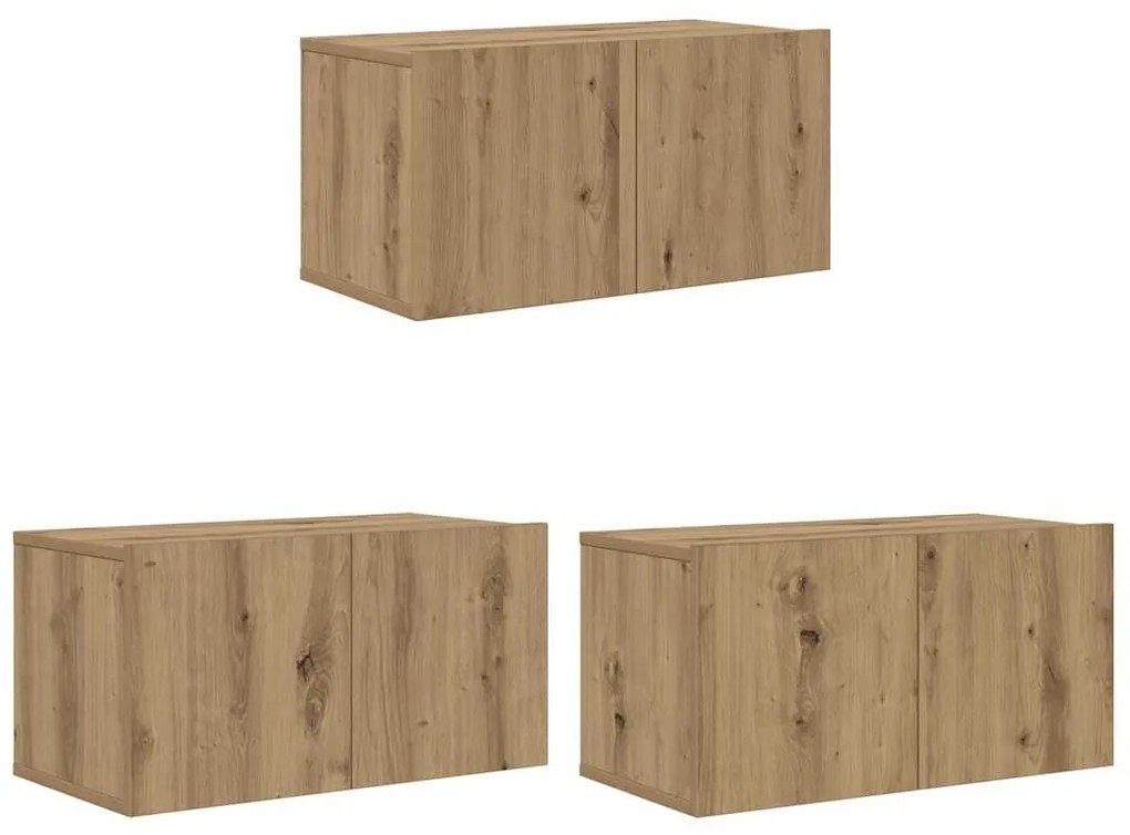vidaXL Ντουλάπι TV 3 pcs Καφέ 60 x 30 x 30 cm Επεξεργασμένο ξύλο
