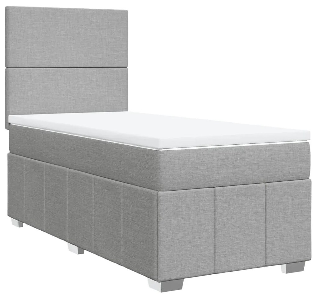 Κρεβάτι Boxspring με Στρώμα Ανοιχτό Γκρι 90x200 εκ. Υφασμάτινο - Γκρι