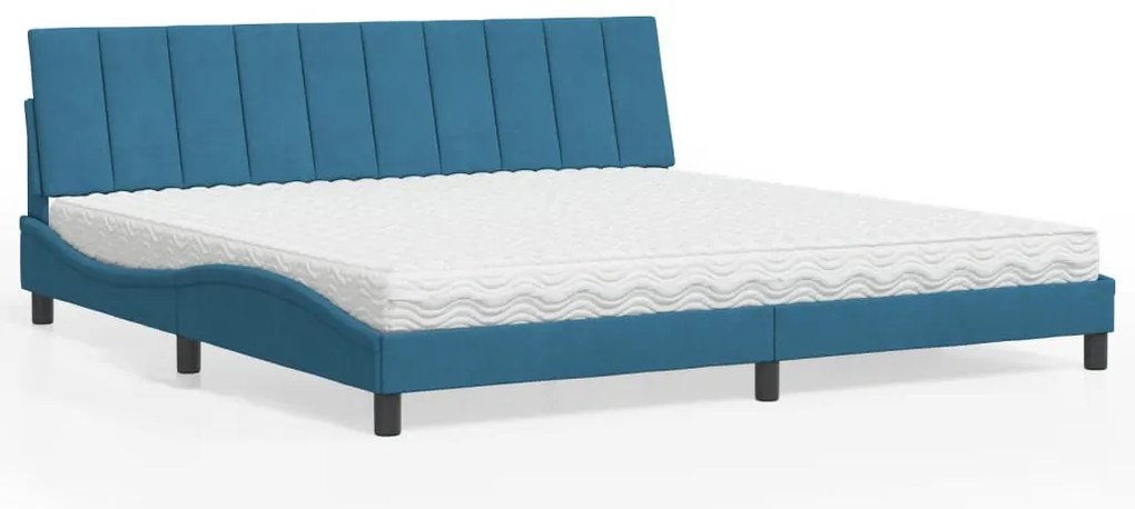 vidaXL Κρεβάτι με Στρώμα Hanko Μπλε 200x200 εκ. Βελούδινο