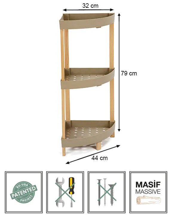Ραφιέρα δαπέδου γωνιακή πλαστική - ξύλινη χρώμα φυσικό - μπεζ 44x32x79εκ.
