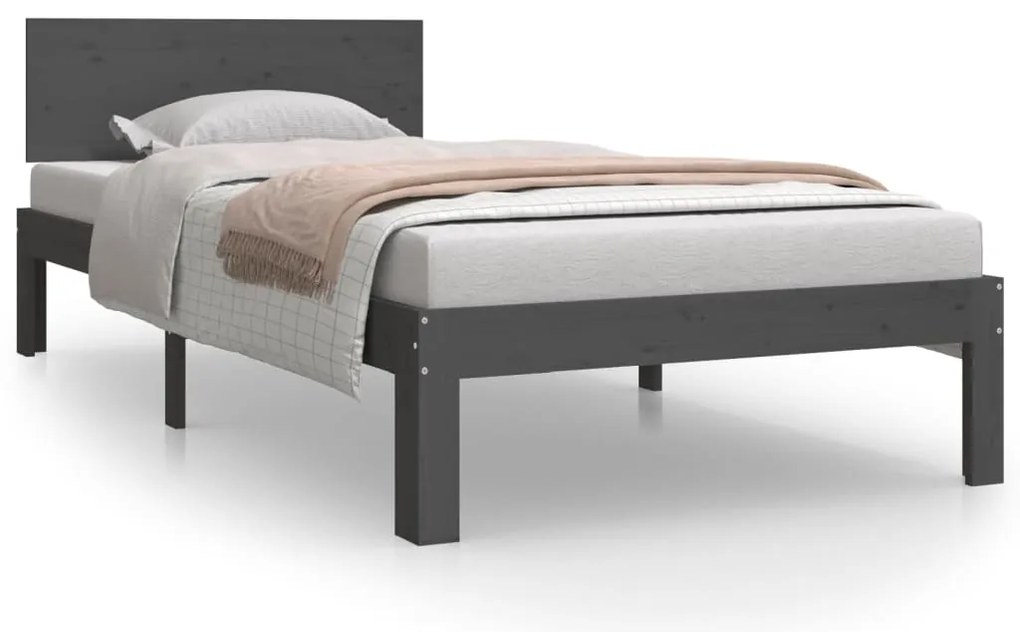 vidaXL Πλαίσιο Κρεβατιού Γκρι 90 x 200 εκ. από Μασίφ Ξύλο Πεύκου
