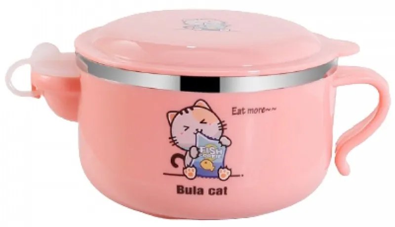 Μπωλ Φαγητού Με Καπάκι 450 ml Για Παιδιά 6μηνών+ Pink 1 τμχ Μέταλλο,Πλαστικό