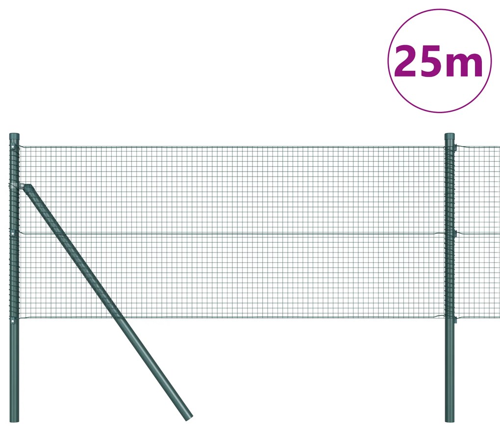 vidaXL Σετ Πόλων Φράκτη Σετ 2 Πράσινο Μέταλλο 25 x 0.5 m Ανθεκτικό