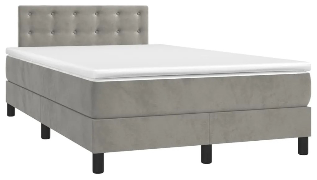 vidaXL Κρεβάτι Boxspring με Στρώμα & LED Αν.Γκρι 120x200 εκ. Βελούδινο