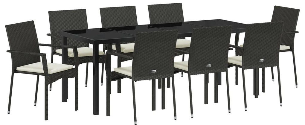 vidaXL Σετ Τραπεζαρίας Κήπου 9 pcs Μαύρο 200 x 80 x 73 εκ PE Ρατάν