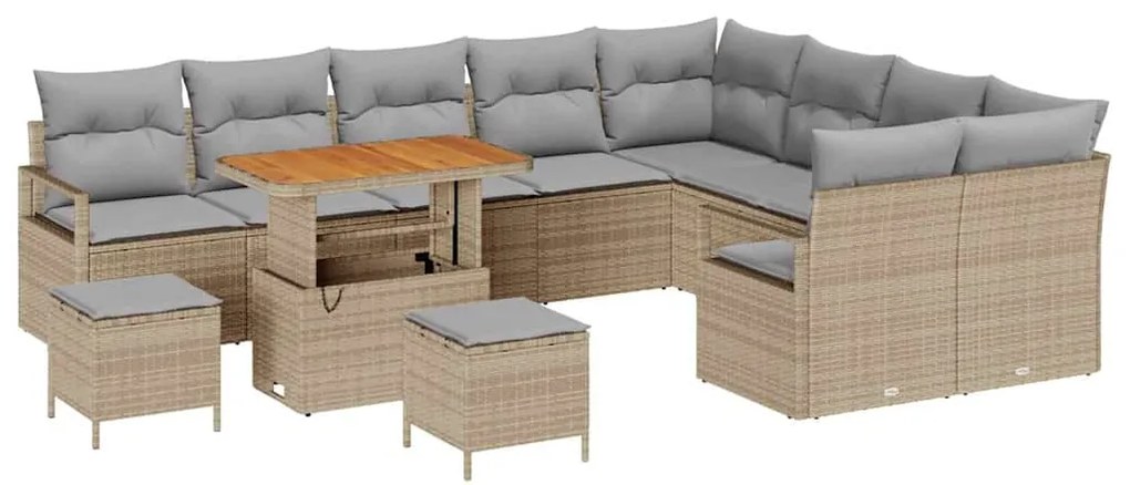 vidaXL Σετ Καναπέ Κήπου με μαξιλάρι 12 pcs Μπεζ Πολυ ράταν
