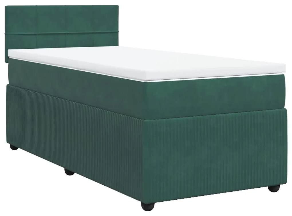 vidaXL Κρεβάτι Boxspring με Στρώμα Σκούρο Πράσινο 90x190 εκ. Βελούδινο