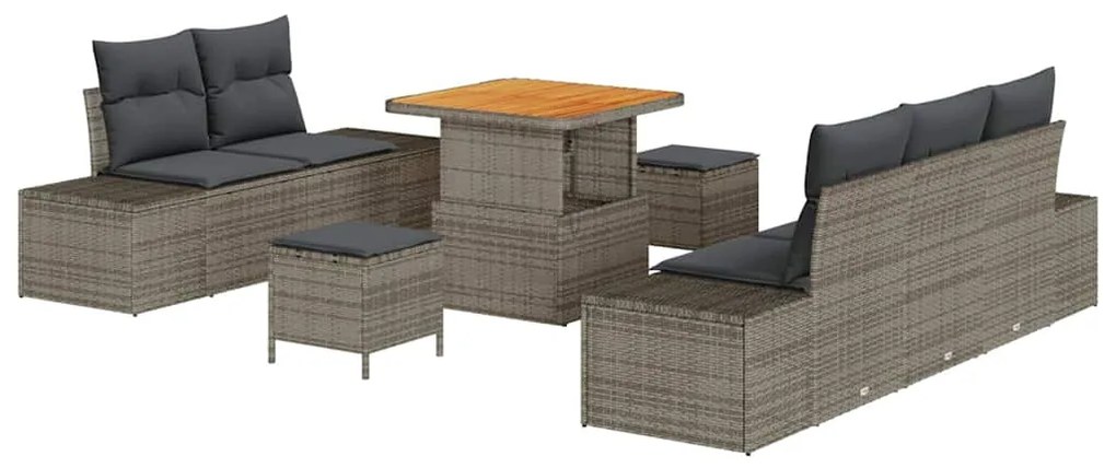 vidaXL Σετ Καναπέ Κήπου με μαξιλάρι 8 pcs Γκρι Πολυ ράταν