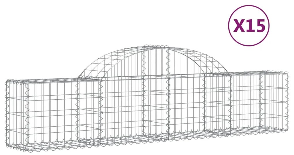 vidaXL Συρματοκιβώτια Τοξωτά 15 τεμ. 200x30x40/60 εκ. Γαλβαν. Ατσάλι