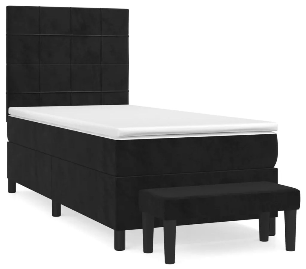 Κρεβάτι Boxspring με Στρώμα Μαύρο 100x200 εκ. Βελούδινο - Μαύρο