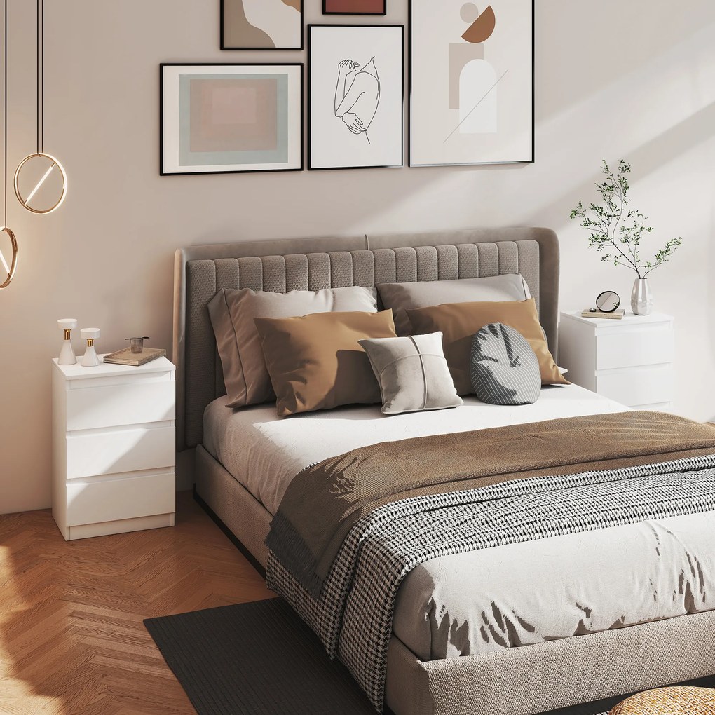 HOMCOM Νυχτερινό Τραπεζάκι, Σετ 2 Τραπεζιών Κομοδίνου με 3 Συρτάρια, Νυχτικό, Κομοδίνο για Υπνοδωμάτιο, Σαλόνι, 40 x 30 x 59,5 cm, Λευκό