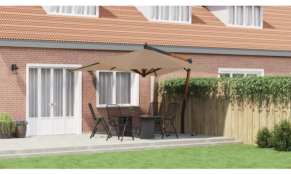 vidaXL Ομπρέλα Κήπου Πρόβολος Taupe 400 x 300 εκ. με Ξύλινο Ιστό