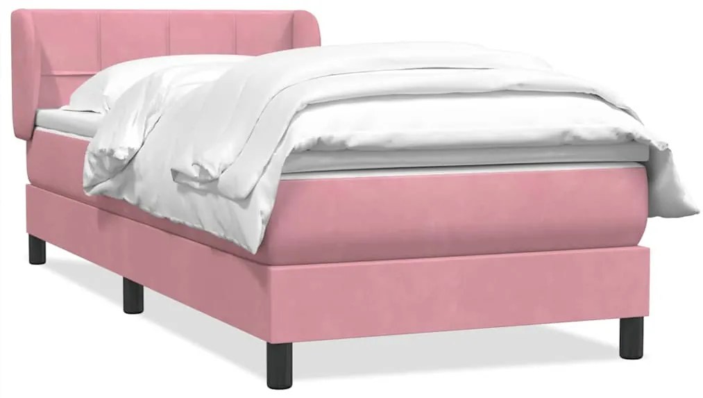 vidaXL Κρεβάτι Boxspring με Στρώμα Ροζ 80x220 εκ. Βελούδινο