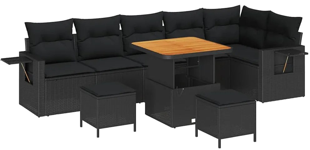 vidaXL Σετ Καναπέ Κήπου Ρυθμιζόμενο ύψος 9 pcs Μαύρο συνθετικό ρατάν