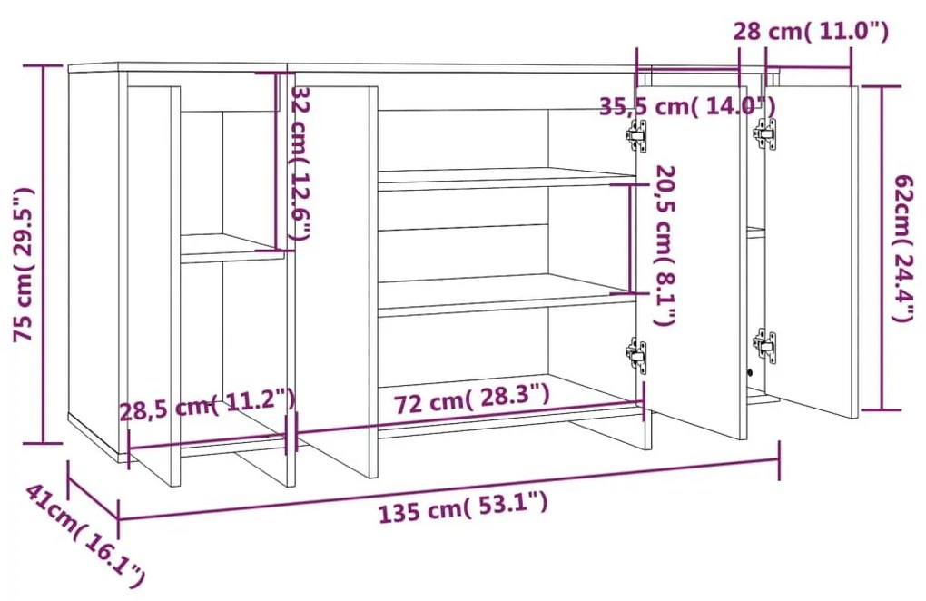 Ντουλάπι Καπνιστή Δρυς 135x41x75 εκ. Επεξεργασμένο Ξύλο - Καφέ