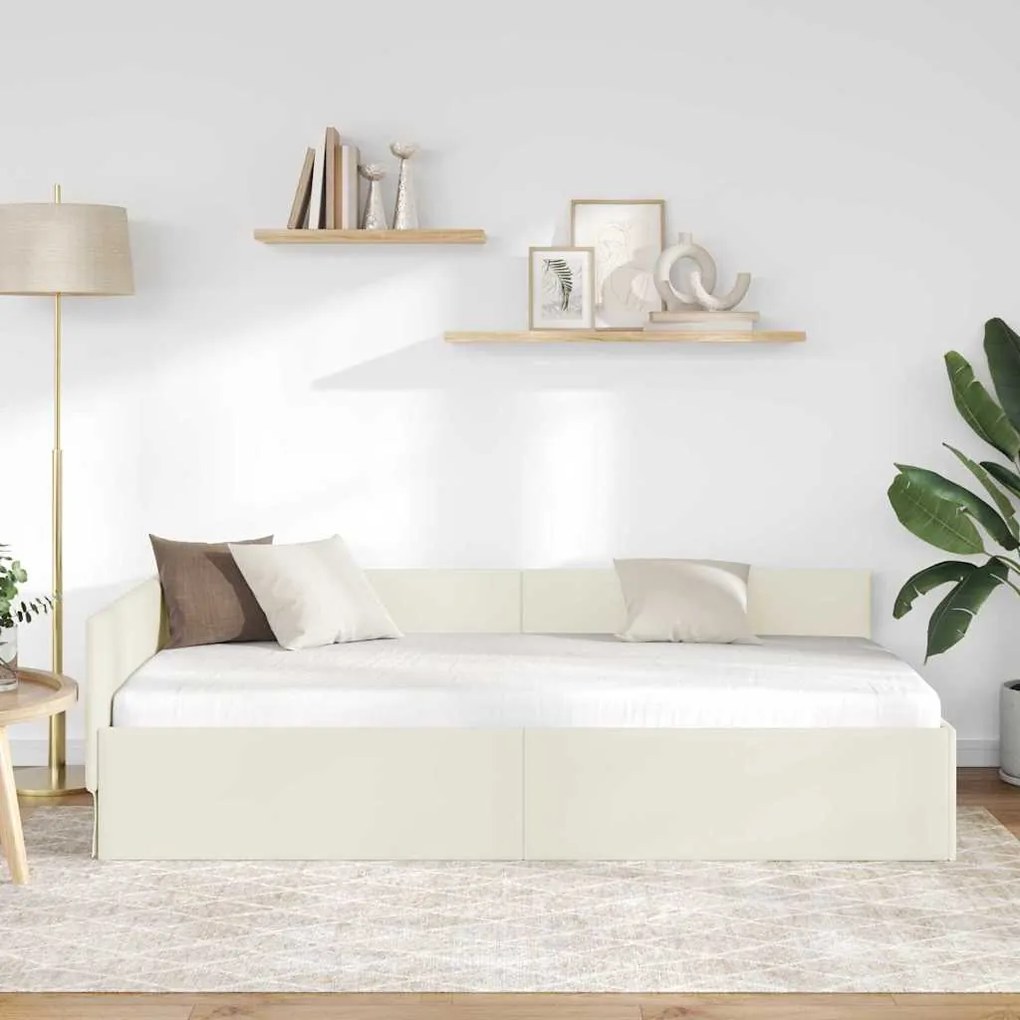 vidaXL Κρεβάτι Γωνίας Κρεμ 80 x 200 cm Βελούδο και Εργοστασιακό ξύλο