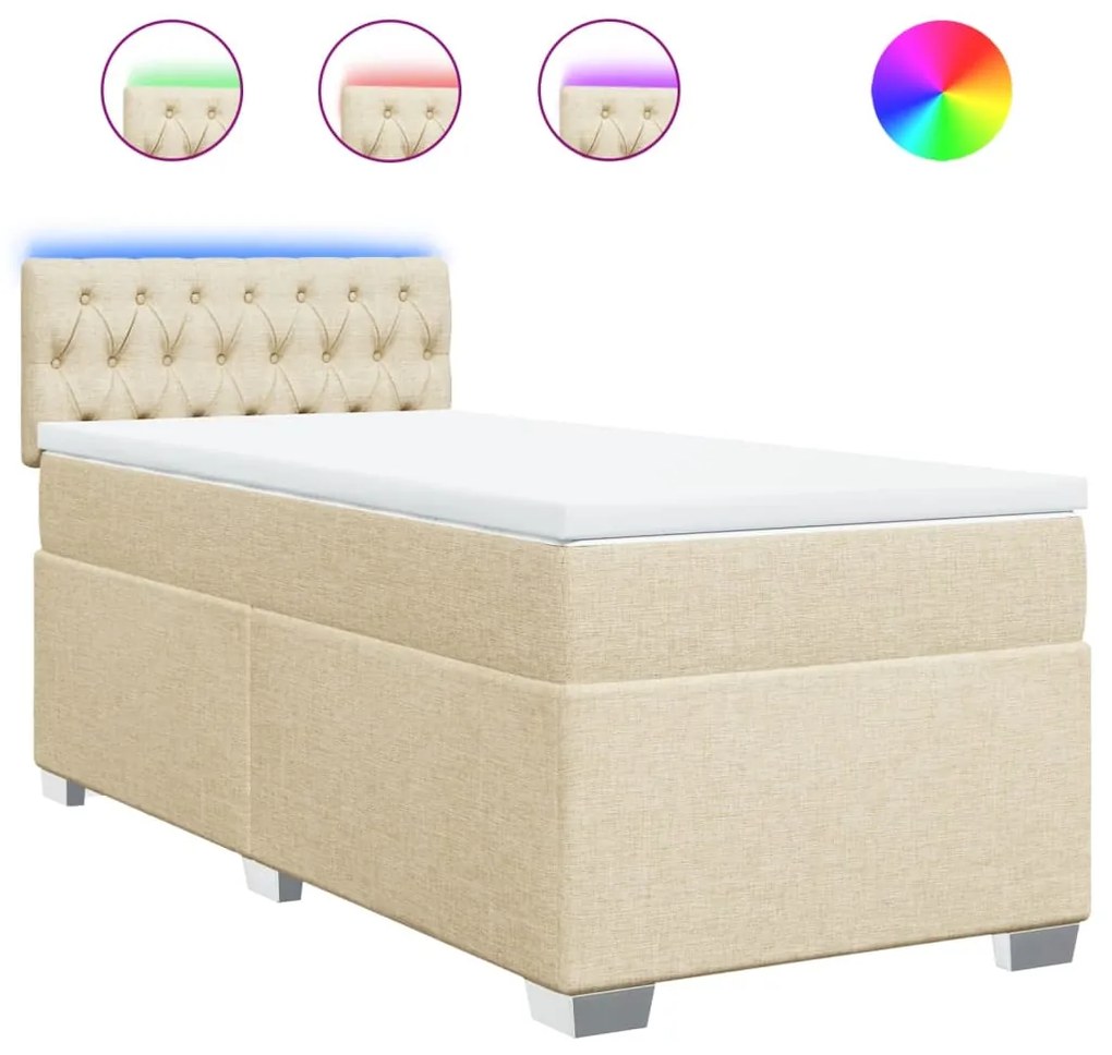 vidaXL Κρεβάτι Boxspring με Στρώμα Κρεμ 90x190 εκ.Υφασμάτινο