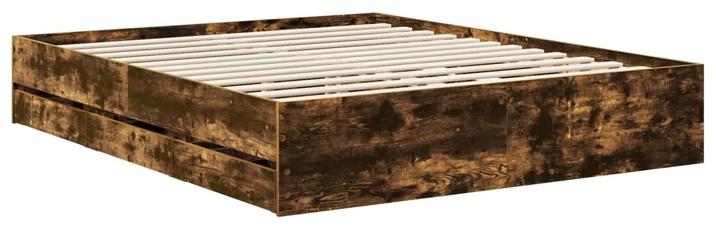 vidaXL Σκελετός Κρεβατιού Καπνιστό Δρύς 160 x 200 cm Μηχανήματος Ξύλο