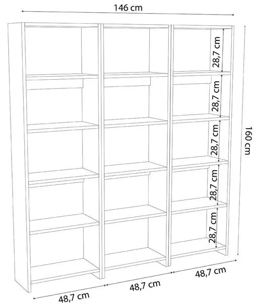 Βιβλιοθήκη Rabuku σε ανθρακί απόχρωση 146x22x123εκ 146x22x123 εκ.