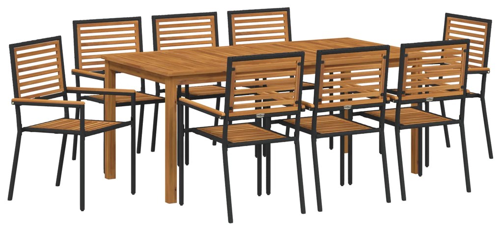 vidaXL Σετ φαγητού κήπου 9 pcs Μαύρο 180 x 90 x 75 cm Ξύλο & Μέταλλο