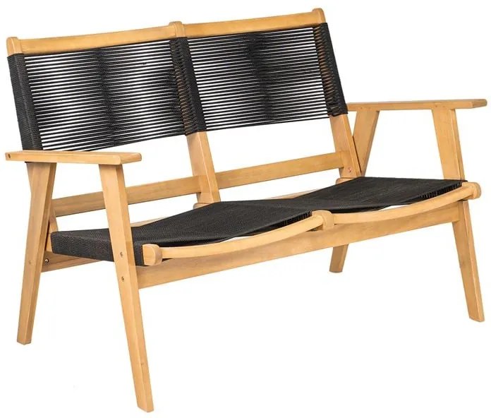 WOODWELL Ε2352,1COFFEE Living Καναπές 2θέσιος Καθιστικού Βεράντας-Κήπου, ΑκακίαΦυσικό-Rope Wicker Μαύρο 129x71x84cm Ε2352,1