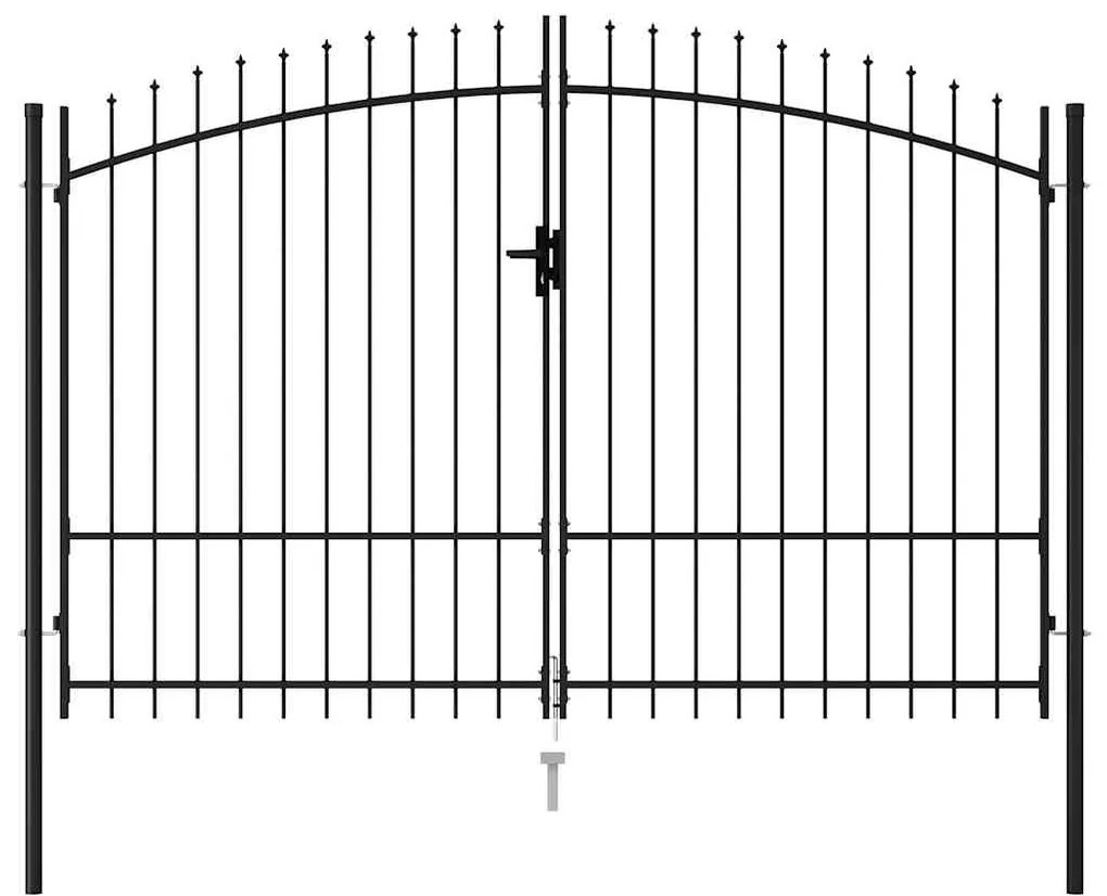 vidaXL Καγκελόπορτα Διπλή με Ακίδες Μαύρη 3 x 2 μ. Ατσάλινη