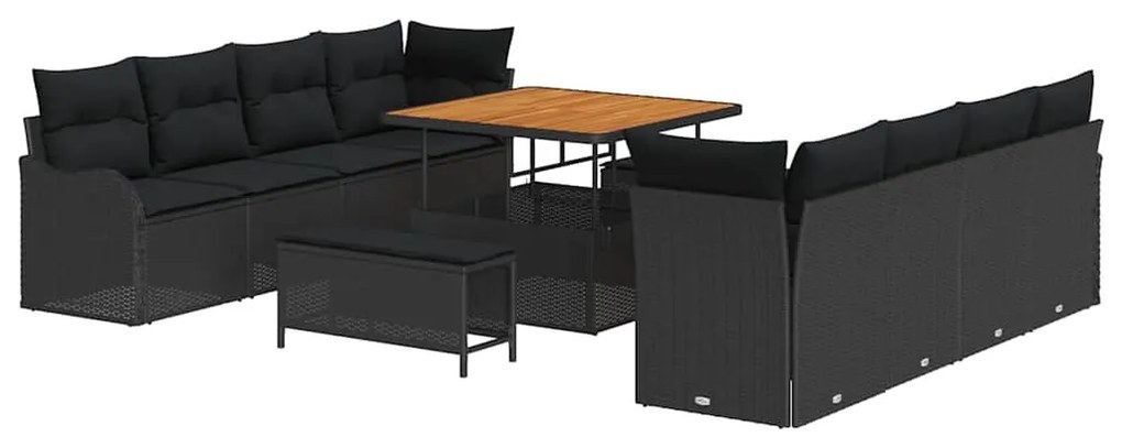 vidaXL Σετ Καναπέ Κήπου Ρυθμιζόμενο ύψος 11 pcs Μαύρο συνθετικό ρατάν