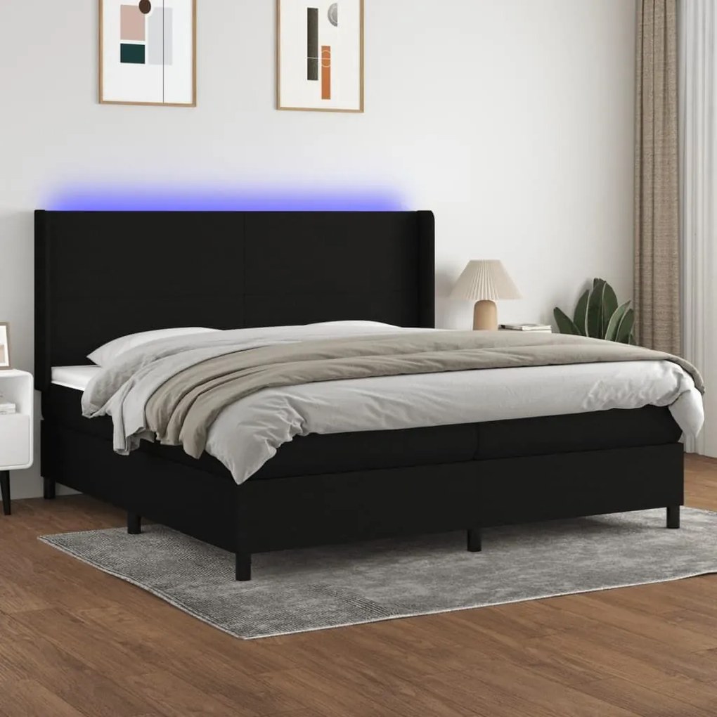 ΚΡΕΒΑΤΙ BOXSPRING ΜΕ ΣΤΡΩΜΑ &amp; LED ΜΑΥΡΟ 200X200 ΕΚ. ΥΦΑΣΜΑΤΙΝΟ 3138183