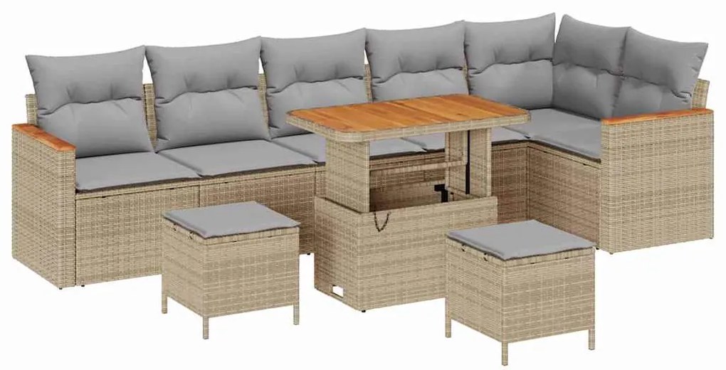 vidaXL Σετ Καναπέ Κήπου 9 pcs Μπεζ συνθετικό ρατάν