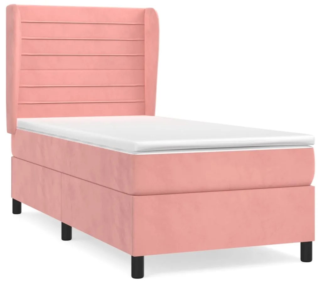 vidaXL Κρεβάτι Boxspring με Στρώμα Ροζ 100x200 εκ. Βελούδινο