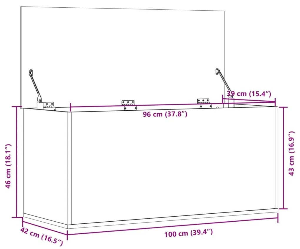 Κουτί Αποθήκευσης Καφέ δρυς 100x42x46 εκ. Επεξεργασμένο Ξύλο - Καφέ