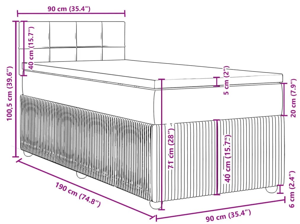 Κρεβάτι Boxspring με Στρώμα Κρεμ 90x190 εκ.Υφασμάτινο - Κρεμ