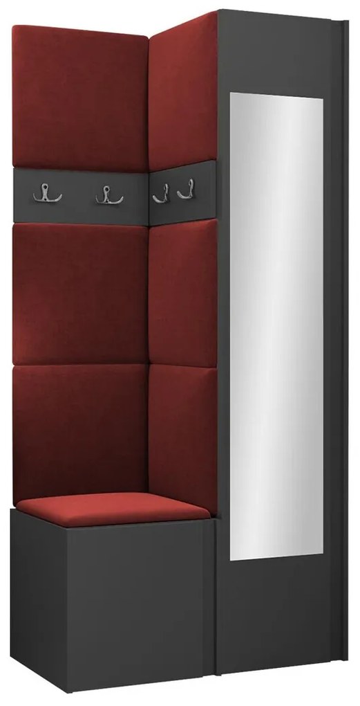 Σετ διαδρόμου Hartford 354, 186x82x44cm, 55 kg, Καθρέφτης, Κόκκινο, Γραφίτης, Πλαστικοποιημένη μοριοσανίδα, Ταπισερί, Τοίχου, Εντοιχισμένη