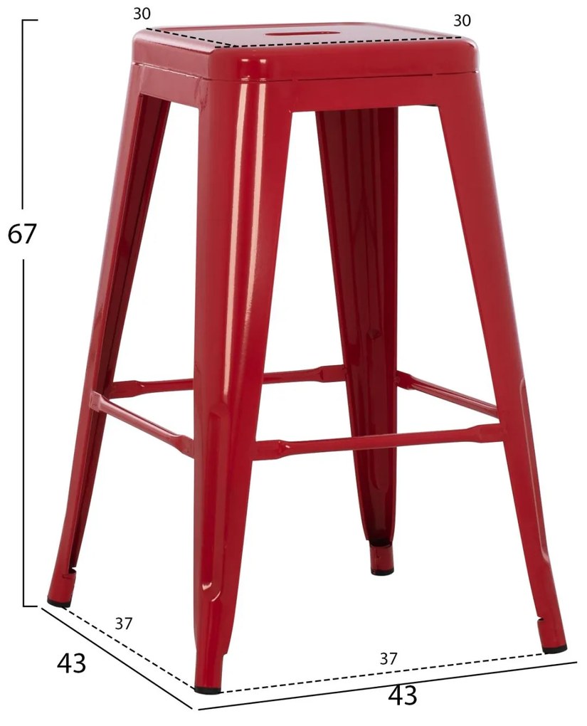 Σκαμπό Μπαρ MELITA-PRO C8573.44 Μεσαίου ύψους Μέταλλο Κόκκινο 43x43x67Υ εκ. 43x43x67 εκ.