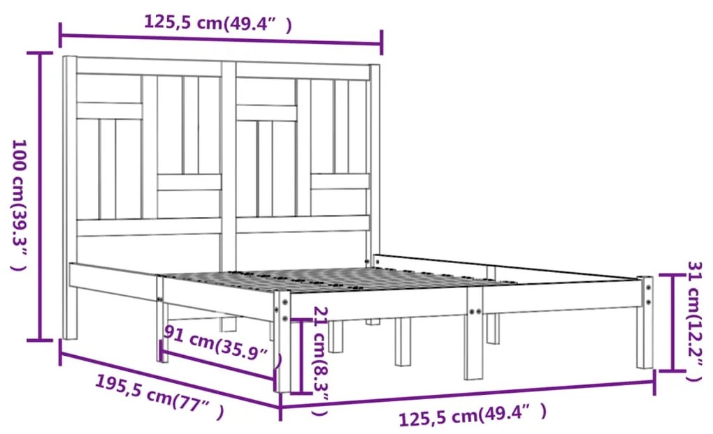 ΠΛΑΙΣΙΟ ΚΡΕΒΑΤΙΟΥ ΛΕΥΚΟ 120X190 ΕΚ. ΜΑΣΙΦ ΞΥΛΟ 4FT SMALL DOUBLE 3104514