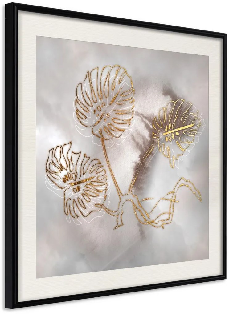 Αφίσα - Golden Monstera Leaves - 50x50 - Μαύρο - Με πασπαρτού