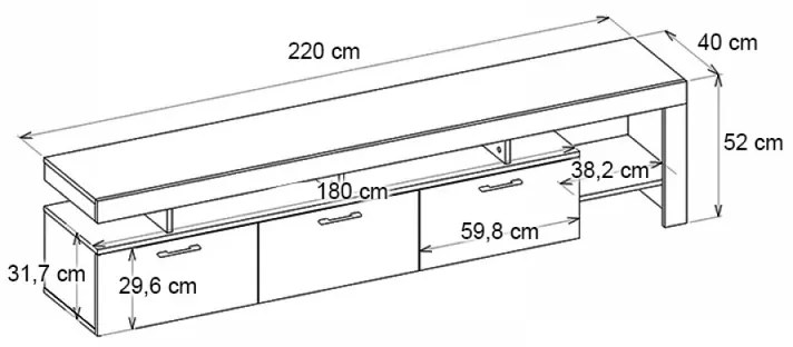 Έπιπλο τηλεόρασης Acnes Megapap χρώμα λευκό - sapphire oak 220x40x52εκ. - GP042-0243,3