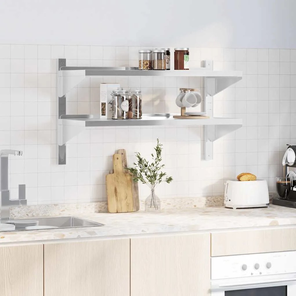 vidaXL Ράφι Τοίχου 2 Επιπ. Ασημί 100x40x60 εκ. Ανοξείδωτο Ατσάλι