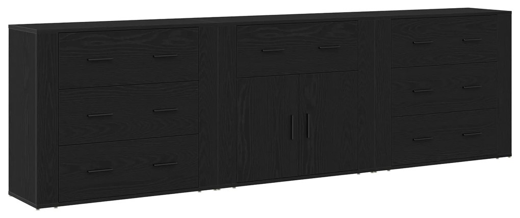 vidaXL Sideboards 3 τεμάχια Μαύρος Δρυς Επεξεργασμένο Ξύλο