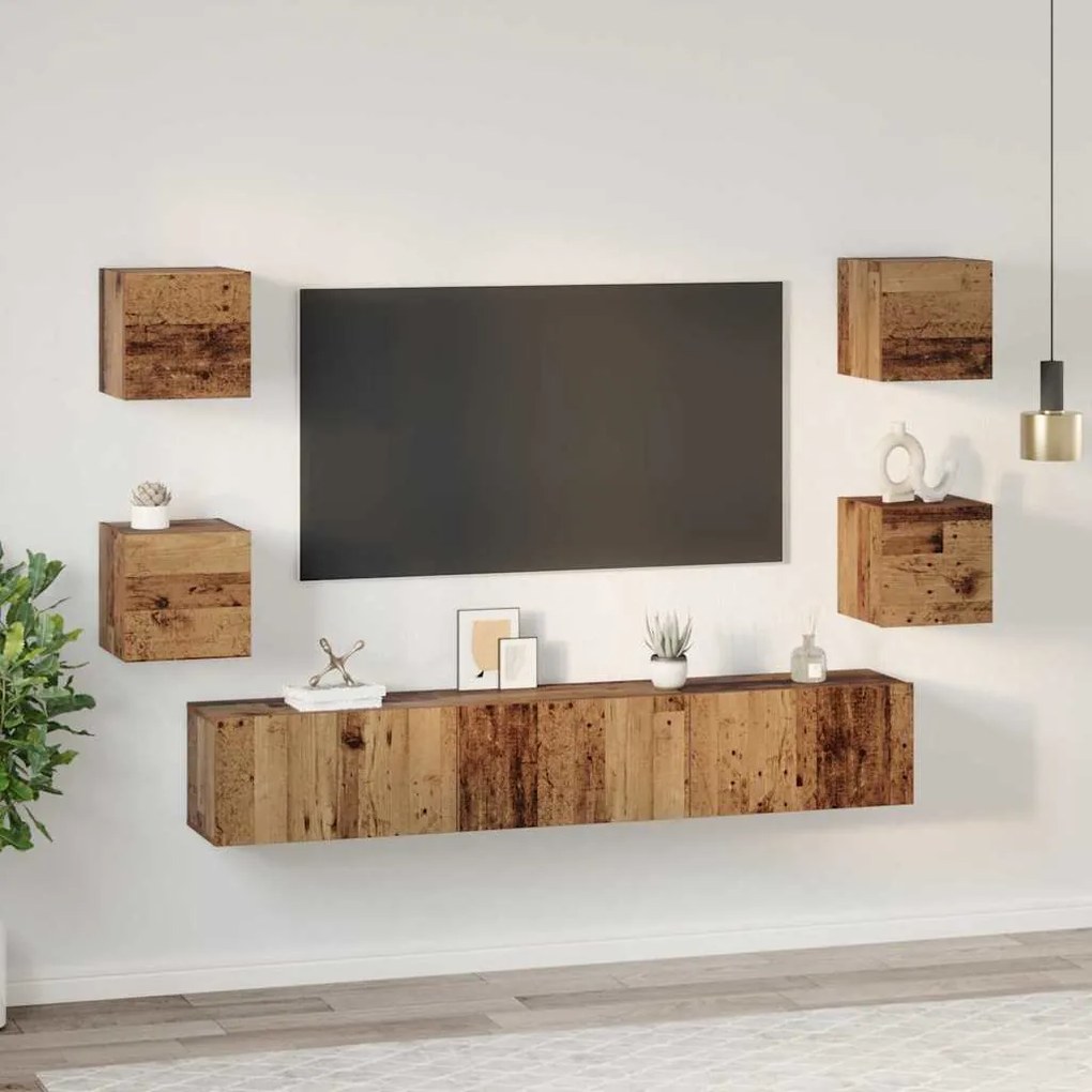 vidaXL Σετ επίπλου τηλεόρασης 7 pcs Παλαιό ξύλο 60 x 30 x 30 cm