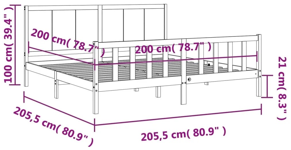 Πλαίσιο Κρεβατιού με Κεφαλάρι Μαύρο 200x200 εκ. Μασίφ Ξύλο - Μαύρο