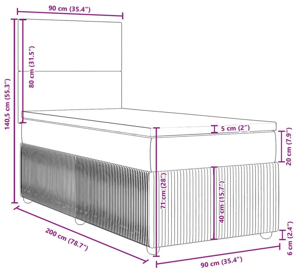 Κρεβάτι Boxspring με Στρώμα Σκούρο Μπλε 90x200 εκ. Βελούδινο - Μπλε