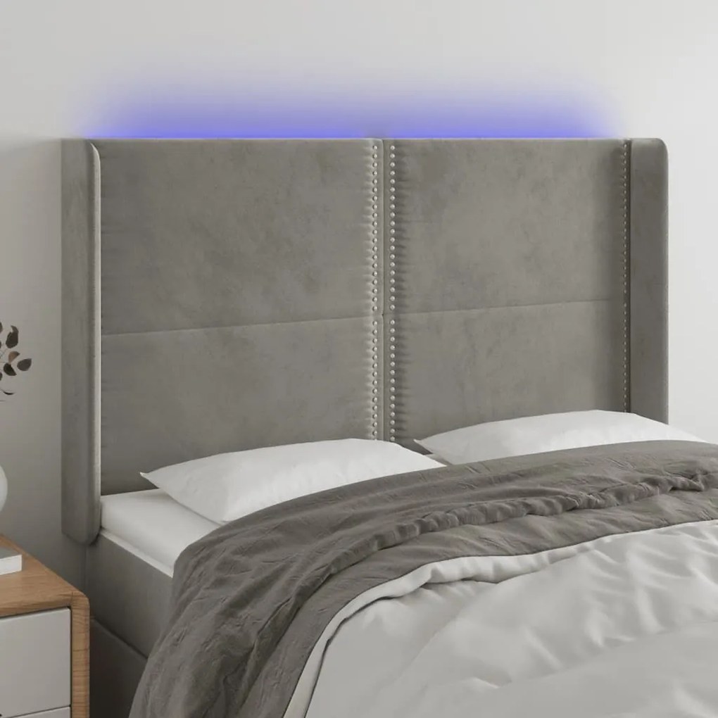 Κεφαλάρι Κρεβατιού LED Ανοιχτό Γκρι 147x16x118/128εκ. Βελούδινο - Γκρι