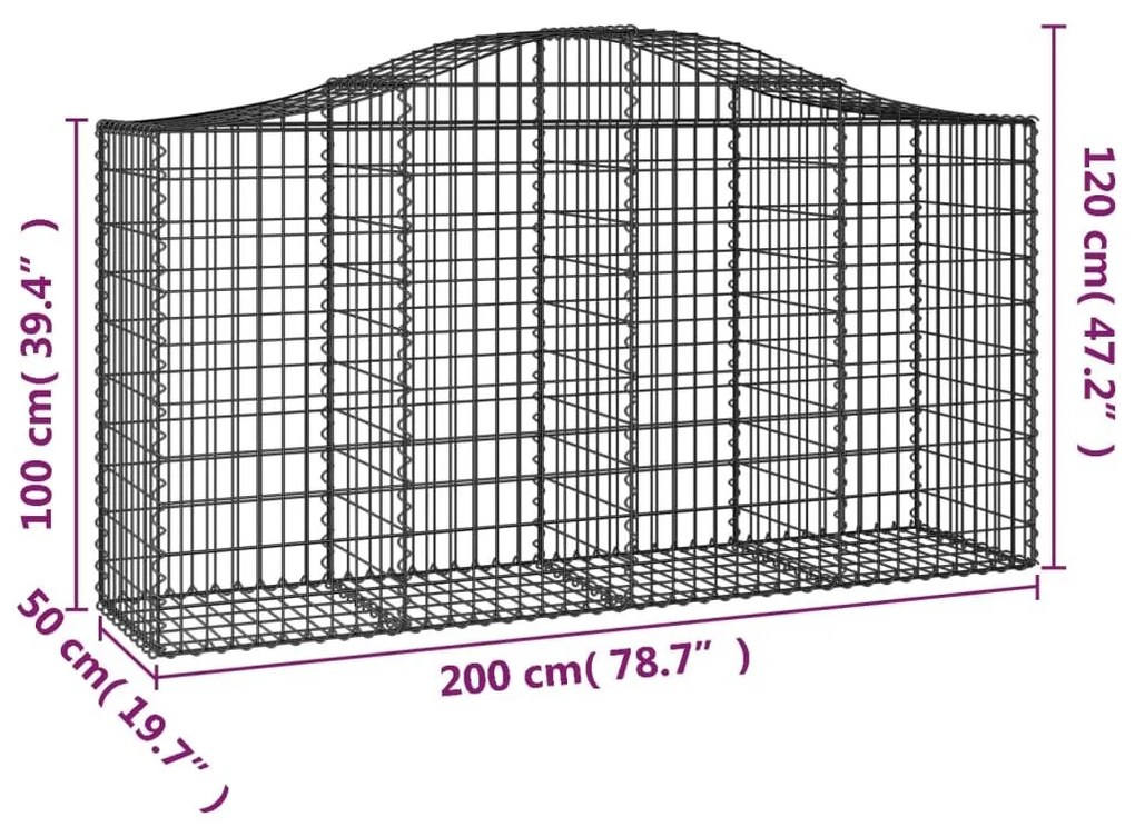 Συρματοκιβώτια Τοξωτά 4 τεμ. 200x50x100/120 εκ. Γαλβαν. Ατσάλι - Ασήμι