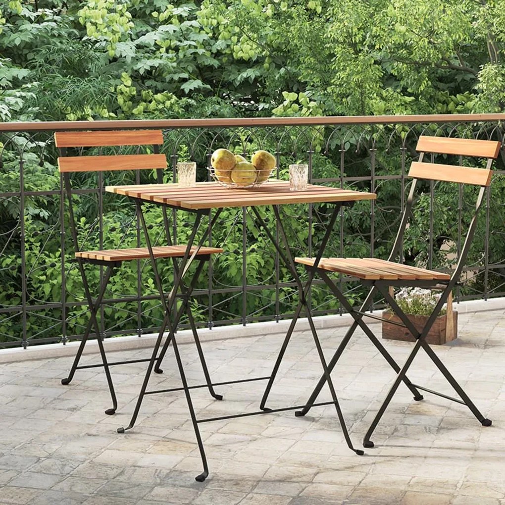 Τραπέζι Bistro Πτυσσόμ. 55x54x71 εκ. Μασίφ Ξύλο Teak &amp; Ατσάλι 319978
