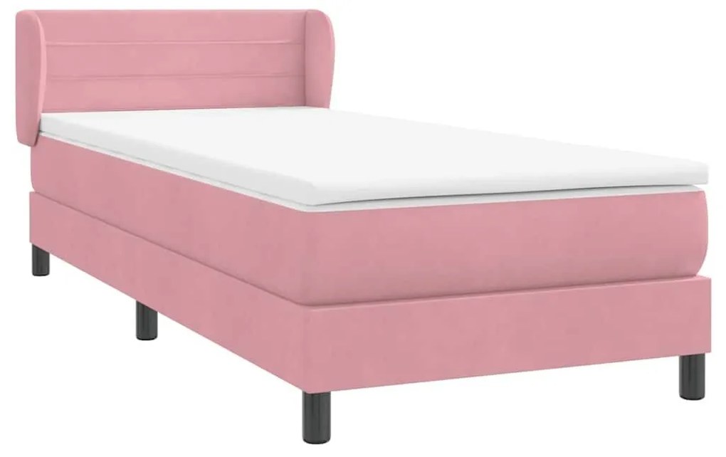 Box Spring κρεβάτι με στρώμα ροζ 100x220 cm Βελούδινο - Ροζ